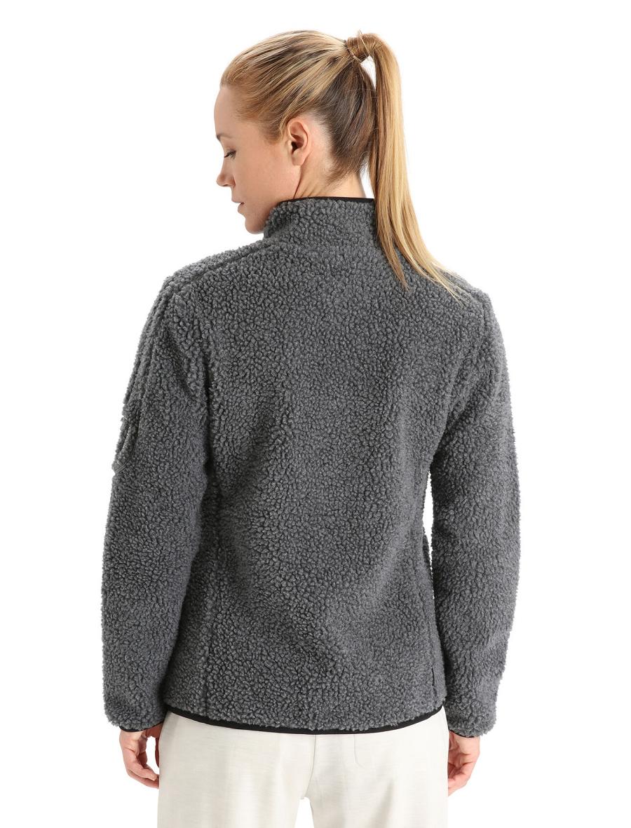 Icebreaker RealFleece™ Merino High Pile Long Sleeve Zip Női Kapucnis Pulóver Szürke Fekete | HU 1662KORI